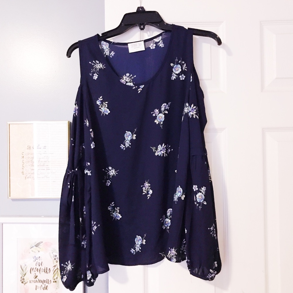 Cute floral navy blue top